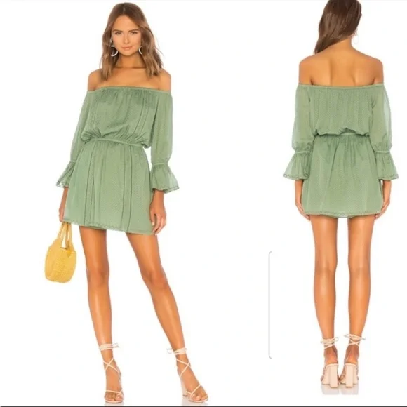 Tularosa Aritzia Luna Green Off The Shoulder Ruffle Mini Dress sz M - Picture 1 of 13